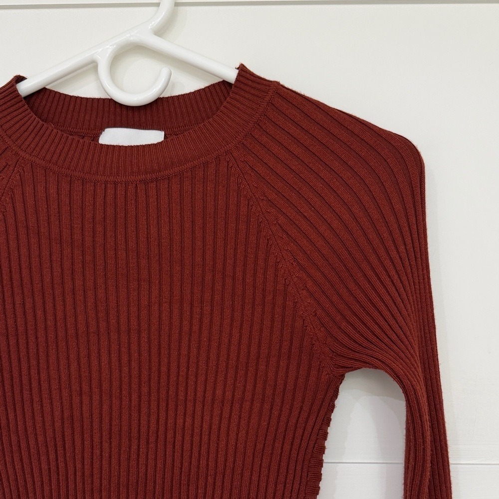 Pink Rose Ribbed Knit Open Back Twist‎ Sweater Rust Burgundy Size Small - Picture 2 of 7